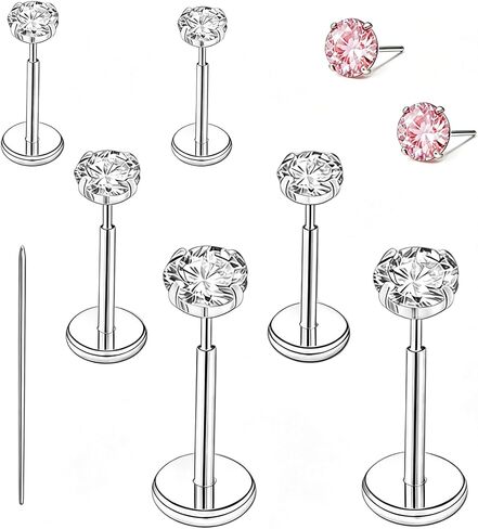 Titanium Earrings Stud, G23 Titanium Flat Back Earrings 20G Threadless Hypoallergenic Tragus Cartilage Conch Labret Lip Piercing Jewelry for Women Men in Kuwait