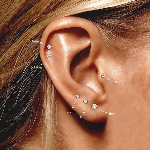 Titanium Earrings Stud, G23 Titanium Flat Back Earrings 20G Threadless Hypoallergenic Tragus Cartilage Conch Labret Lip Piercing Jewelry for Women Men in Kuwait