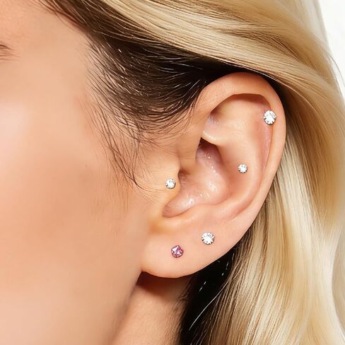 Titanium Earrings Stud, G23 Titanium Flat Back Earrings 20G Threadless Hypoallergenic Tragus Cartilage Conch Labret Lip Piercing Jewelry for Women Men in Kuwait