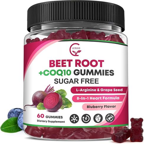 Beet Root Gummies – Beetroot Supplement with CoQ10, L-Arginine & Grape Seed Extract, Nitric Oxide Booster, Support Blood Pressure and Heart Health, Antioxidant Support, Vegan, Gluten Free – 60 Counts in Saudi Arabia