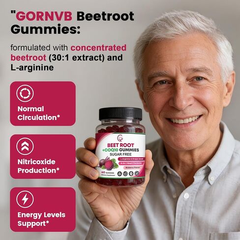 Beet Root Gummies – Beetroot Supplement with CoQ10, L-Arginine & Grape Seed Extract, Nitric Oxide Booster, Support Blood Pressure and Heart Health, Antioxidant Support, Vegan, Gluten Free – 60 Counts in Saudi Arabia