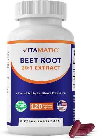 Vitamatic Beet Root 20:1 Extract Capsules 800 mg Per Serving (Beta vulgaris) – Nitric Oxide Support Supplement – Non-GMO, Gluten Free – 120 Veggie Capsules – Made in USA in Kuwait