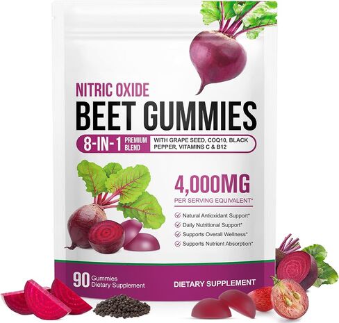 Beet Root Gummies,Beetroot with Pomegranate Gummies,Beet Root Gummie with Vitamins C & B12,L-Arginine & L-Citrulline,Grapeseed Extract,Circulation & Heart Health Support, Vegan, Non-GMO, 90 Count in Saudi Arabia