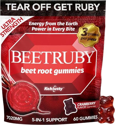 Beet Root Gummies, 5-in-1 Antioxidant Complex with Cranberry, Pomegranate & Blueberry, 7020mg Potency, Supports Energy & Circulation, 60 Gummies, Non-GMO in Kuwait