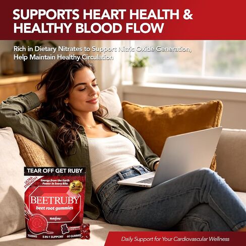Beet Root Gummies, 5-in-1 Antioxidant Complex with Cranberry, Pomegranate & Blueberry, 7020mg Potency, Supports Energy & Circulation, 60 Gummies, Non-GMO in Kuwait