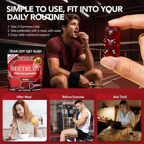 Beet Root Gummies, 5-in-1 Antioxidant Complex with Cranberry, Pomegranate & Blueberry, 7020mg Potency, Supports Energy & Circulation, 60 Gummies, Non-GMO in Kuwait