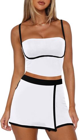 Tennis Skirt Sets Women 2 Piece Outfits Workout Sets Spaghetti Strap Tank Top and Skort Set Athletic Gym Yoga Outfits in Saudi Arabia