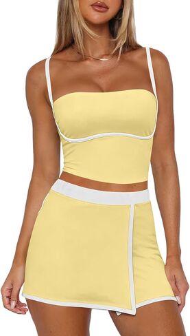 Tennis Skirt Sets Women 2 Piece Outfits Workout Sets Spaghetti Strap Tank Top and Skort Set Athletic Gym Yoga Outfits in Saudi Arabia