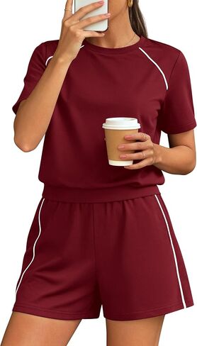 PRETTYGARDEN 2 قطعة مجموعات قصيرة للنساء ملابس الصيف 2026 الربيع مطابقة Athleisure صالة مجموعة ملابس السفر المطار in Kuwait
