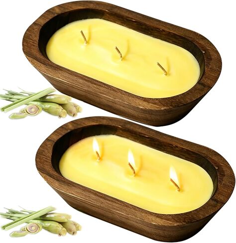SCENTORINI Citronella Candles, Wood Dough Bowl 2 Pack (35oz), 3 Wicks, Natural Soy Wax Infused with Citronella Essential Oil, Summer Fresh Scent for Outdoor Indoor Patio Camping Balcony in Kuwait