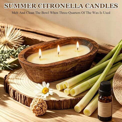 SCENTORINI Citronella Candles, Wood Dough Bowl 2 Pack (35oz), 3 Wicks, Natural Soy Wax Infused with Citronella Essential Oil, Summer Fresh Scent for Outdoor Indoor Patio Camping Balcony in Kuwait