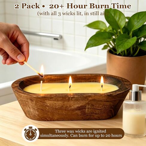 SCENTORINI Citronella Candles, Wood Dough Bowl 2 Pack (35oz), 3 Wicks, Natural Soy Wax Infused with Citronella Essential Oil, Summer Fresh Scent for Outdoor Indoor Patio Camping Balcony in Kuwait