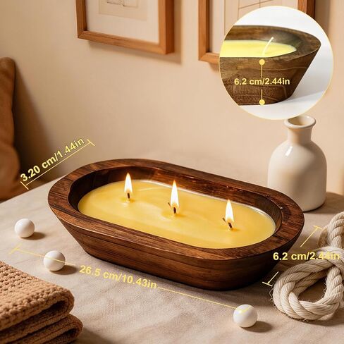 SCENTORINI Citronella Candles, Wood Dough Bowl 2 Pack (35oz), 3 Wicks, Natural Soy Wax Infused with Citronella Essential Oil, Summer Fresh Scent for Outdoor Indoor Patio Camping Balcony in Kuwait