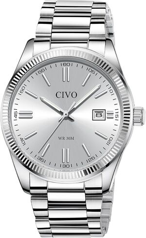 CIVO Analog Mens Watches Silver: Wrist Watches with Date Easy to Read - Dress Stainless Steel Watch for Men Gifts for Husband Father at Birthday Anniversary in Kuwait