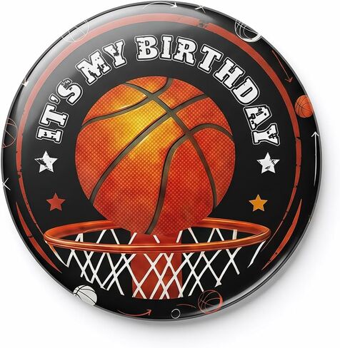 Basketball Birthday Pin, It's My Birthday Badge for Sports Theme Party, 2.3-inch Hoop Design Button for Birthday Boy or Girl, Basketball Party Favor Accessory for Kids Celebration in Saudi Arabia