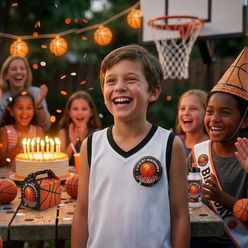 Basketball Birthday Pin, It's My Birthday Badge for Sports Theme Party, 2.3-inch Hoop Design Button for Birthday Boy or Girl, Basketball Party Favor Accessory for Kids Celebration in Saudi Arabia