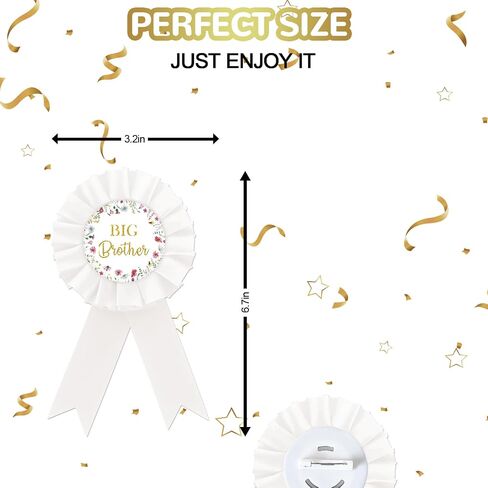 Wildflower Big Brother Tinplate Badge Pin, Floral Brother to Be Button Pin, Happy Birthday Ribbon for Boy, White Rosette Button Gifts for Newborn Baby Celebrations in Kuwait