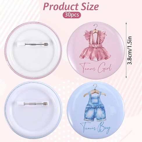 Babys Shower Party Game Supplies 30Pcs Boy or Girl Gender Reveal Pins, Funny Baby Shower Team Boy Girl Button Pin, Blue Pink Baby Clothes Team Boys or Girls Badges for Birthday in Kuwait