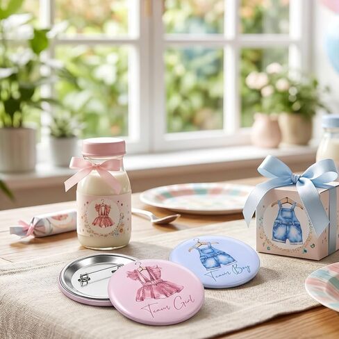 Babys Shower Party Game Supplies 30Pcs Boy or Girl Gender Reveal Pins, Funny Baby Shower Team Boy Girl Button Pin, Blue Pink Baby Clothes Team Boys or Girls Badges for Birthday in Kuwait