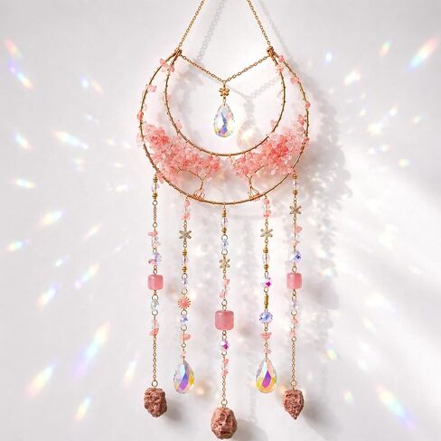 Crystal Moon Dream Catcher, Boho Green Dreamcatchers for Adults Girls, Handmade Agate Sun Catcher Wall Hanging for Bedroom Living Room Window Garden Décor in Kuwait