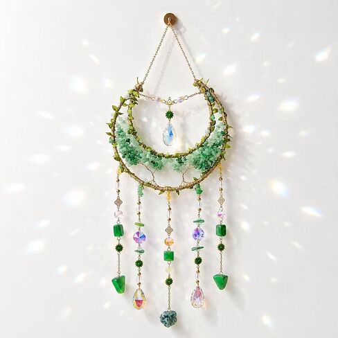 Crystal Moon Dream Catcher, Boho Green Dreamcatchers for Adults Girls, Handmade Agate Sun Catcher Wall Hanging for Bedroom Living Room Window Garden Décor in Saudi Arabia