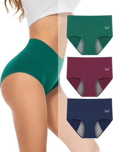 PULIOU Period Underwear for Women Heavy Flow High Waisted Menstrual Panties Teens Cotton Postpartum Hipster 3 Pack Black in Saudi Arabia