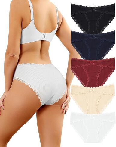 LEVAO 5 Pack Cotton Underwear for Women Comfortable Ladies Bikini Panties Breathable High Waisted Cheeky Briefs in Kuwait