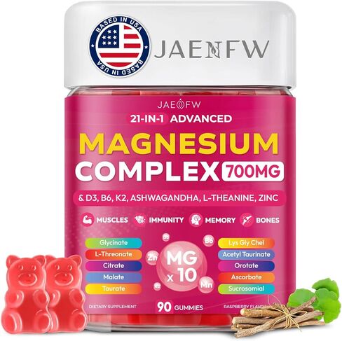 Magnesium Glycinate Gummies 700MG - 21-in-1 Advanced Magnesium Supplement with Ashwagandha, L-Theanine, Zinc, Vitamin - Sugar Free Magnesium Gummies for zzZ, Focus & Relaxation, for Women, Men & Kids in Saudi Arabia