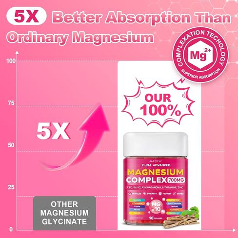Magnesium Glycinate Gummies 700MG - 21-in-1 Advanced Magnesium Supplement with Ashwagandha, L-Theanine, Zinc, Vitamin - Sugar Free Magnesium Gummies for zzZ, Focus & Relaxation, for Women, Men & Kids in Saudi Arabia