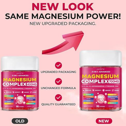 Magnesium Glycinate Gummies 700MG - 21-in-1 Advanced Magnesium Supplement with Ashwagandha, L-Theanine, Zinc, Vitamin - Sugar Free Magnesium Gummies for zzZ, Focus & Relaxation, for Women, Men & Kids in Saudi Arabia