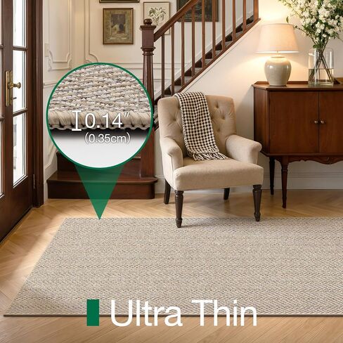 LUMI Ultra Thin Runner Rug for Hallway 2'x6', Non-Slip Entryway Rug with Rubber Backing, Unique Herringbone Design for Hallway, Entry, Kitchen, Patio, Beige in Saudi Arabia