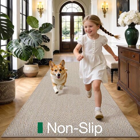 LUMI Ultra Thin Runner Rug for Hallway 2'x6', Non-Slip Entryway Rug with Rubber Backing, Unique Herringbone Design for Hallway, Entry, Kitchen, Patio, Beige in Saudi Arabia