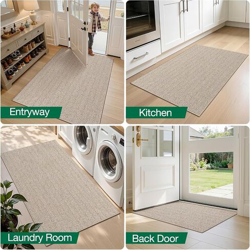 LUMI Ultra Thin Runner Rug for Hallway 2'x6', Non-Slip Entryway Rug with Rubber Backing, Unique Herringbone Design for Hallway, Entry, Kitchen, Patio, Beige in Saudi Arabia