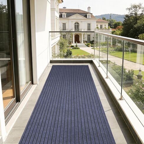 Stripe Runner Rug 3 x 15 ft Indoor Outdoor, Gray Non Slip Rubber Backing, Waterproof Low Profile Area Runner for Hallway, Entryway, Kitchen, Patio, Garage, Stairs & Laundry in Kuwait