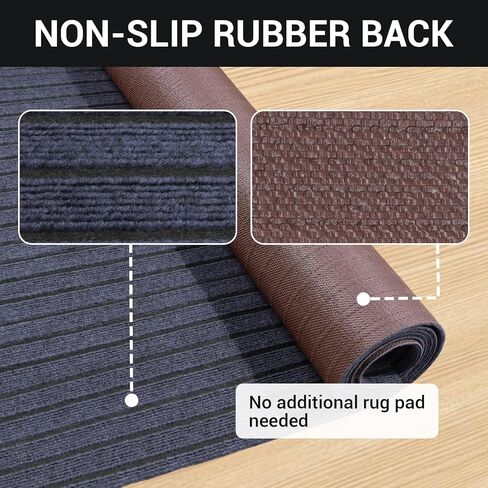 Stripe Runner Rug 3 x 15 ft Indoor Outdoor, Gray Non Slip Rubber Backing, Waterproof Low Profile Area Runner for Hallway, Entryway, Kitchen, Patio, Garage, Stairs & Laundry in Kuwait