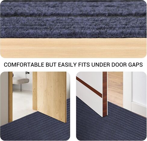 Stripe Runner Rug 3 x 15 ft Indoor Outdoor, Gray Non Slip Rubber Backing, Waterproof Low Profile Area Runner for Hallway, Entryway, Kitchen, Patio, Garage, Stairs & Laundry in Kuwait