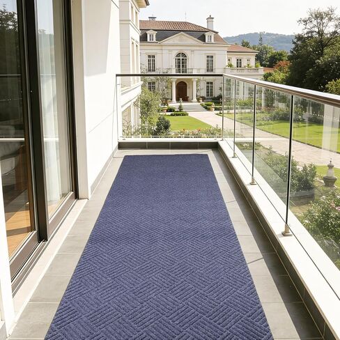 Stripe Runner Rug 3 x 15 ft Indoor Outdoor, Gray Non Slip Rubber Backing, Waterproof Low Profile Area Runner for Hallway, Entryway, Kitchen, Patio, Garage, Stairs & Laundry in Kuwait