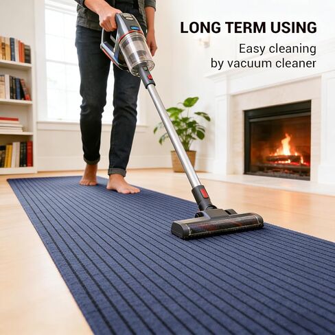 Stripe Runner Rug 3 x 15 ft Indoor Outdoor, Gray Non Slip Rubber Backing, Waterproof Low Profile Area Runner for Hallway, Entryway, Kitchen, Patio, Garage, Stairs & Laundry in Kuwait