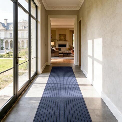 Stripe Runner Rug 3 x 15 ft Indoor Outdoor, Gray Non Slip Rubber Backing, Waterproof Low Profile Area Runner for Hallway, Entryway, Kitchen, Patio, Garage, Stairs & Laundry in Kuwait