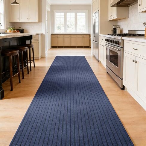 Stripe Runner Rug 3 x 15 ft Indoor Outdoor, Gray Non Slip Rubber Backing, Waterproof Low Profile Area Runner for Hallway, Entryway, Kitchen, Patio, Garage, Stairs & Laundry in Kuwait