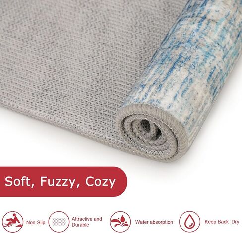 kozyfly مجردة قابل للغسل عداء البساط 2x6 العدائين للممرات عدم الانزلاق لينة المطبخ عداء السجاد، الحديثة المطبوعة الأزرق البيج مخطط عداء السجاد لمدخل الحمام غرفة الغسيل بهو in Kuwait