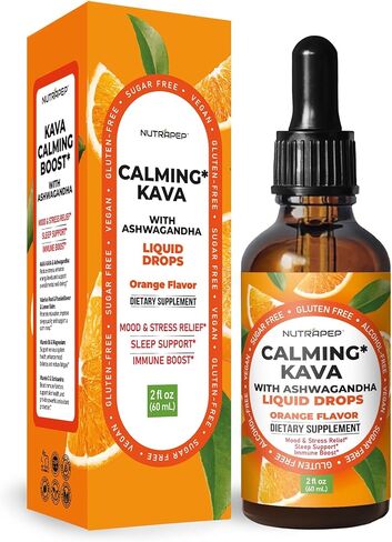 NutraPep Kava Ashwagandha Extract Liquid Drops - Calming Adaptogen Supplement with Valerian Root Passionflower Lemon Balm for Mood Rest Stress Support - Alcohol-Free Vegan Gluten-Free Non-GMO in Saudi Arabia