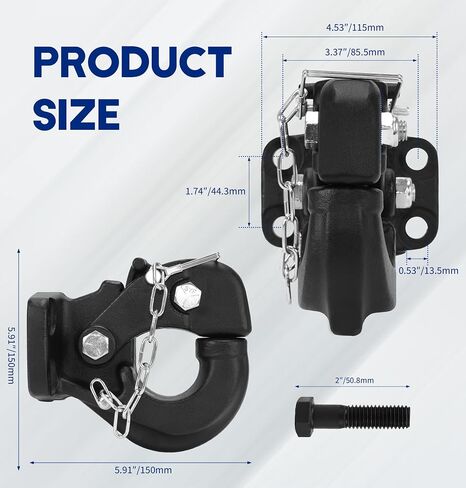 JEXTRA Pintle Hitch 15 ton with 2-5/16 Inch Hitch Ball and Pintle Mount Fits 3 inch Lunette Ring and Towing Rope with Mounting Kit Heavy Duty Black Powder Coat 33000LB in Saudi Arabia