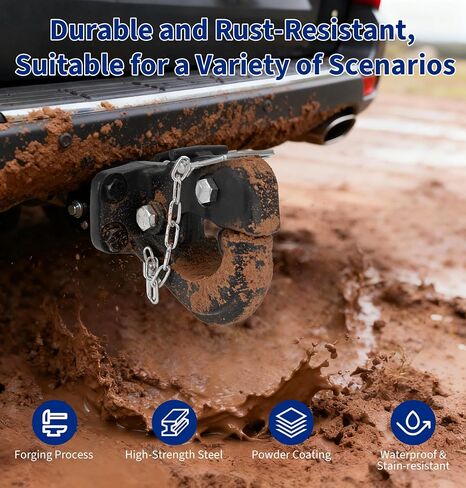 JEXTRA Pintle Hitch 15 ton with 2-5/16 Inch Hitch Ball and Pintle Mount Fits 3 inch Lunette Ring and Towing Rope with Mounting Kit Heavy Duty Black Powder Coat 33000LB in Saudi Arabia