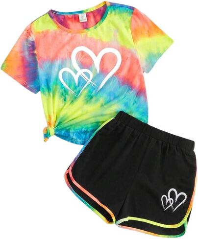Tween Girls Clothes Summer Short Sleeve T-Shirt and Shorts Set Casual Two Pieces Outfit Size 8 13 in Saudi Arabia