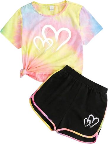 Tween Girls Clothes Summer Short Sleeve T-Shirt and Shorts Set Casual Two Pieces Outfit Size 8 13 in Saudi Arabia