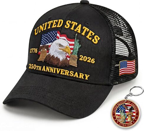 Hyturlte 250 Anniversary USA Hat Embroidered Patriots Eagle Trucker Cap with Keychain, 250th Anniversary Mesh Back Cap for Men Women, Adjustable America 250 Patriotic Hat in Saudi Arabia