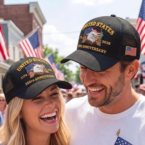 Hyturlte 250 Anniversary USA Hat Embroidered Patriots Eagle Trucker Cap with Keychain, 250th Anniversary Mesh Back Cap for Men Women, Adjustable America 250 Patriotic Hat in Saudi Arabia
