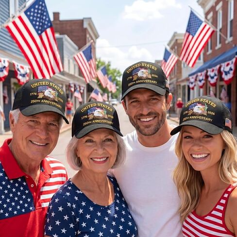Hyturlte 250 Anniversary USA Hat Embroidered Patriots Eagle Trucker Cap with Keychain, 250th Anniversary Mesh Back Cap for Men Women, Adjustable America 250 Patriotic Hat in Saudi Arabia