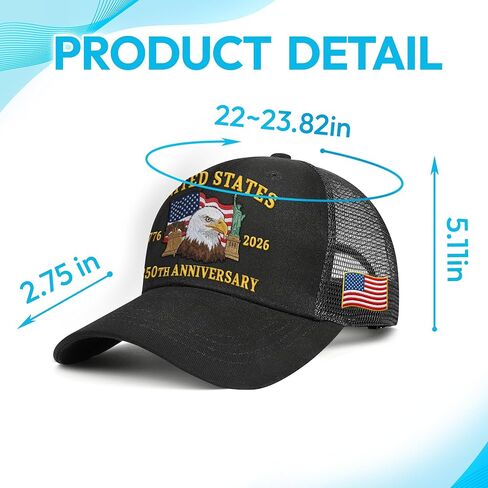 Hyturlte 250 Anniversary USA Hat Embroidered Patriots Eagle Trucker Cap with Keychain, 250th Anniversary Mesh Back Cap for Men Women, Adjustable America 250 Patriotic Hat in Saudi Arabia
